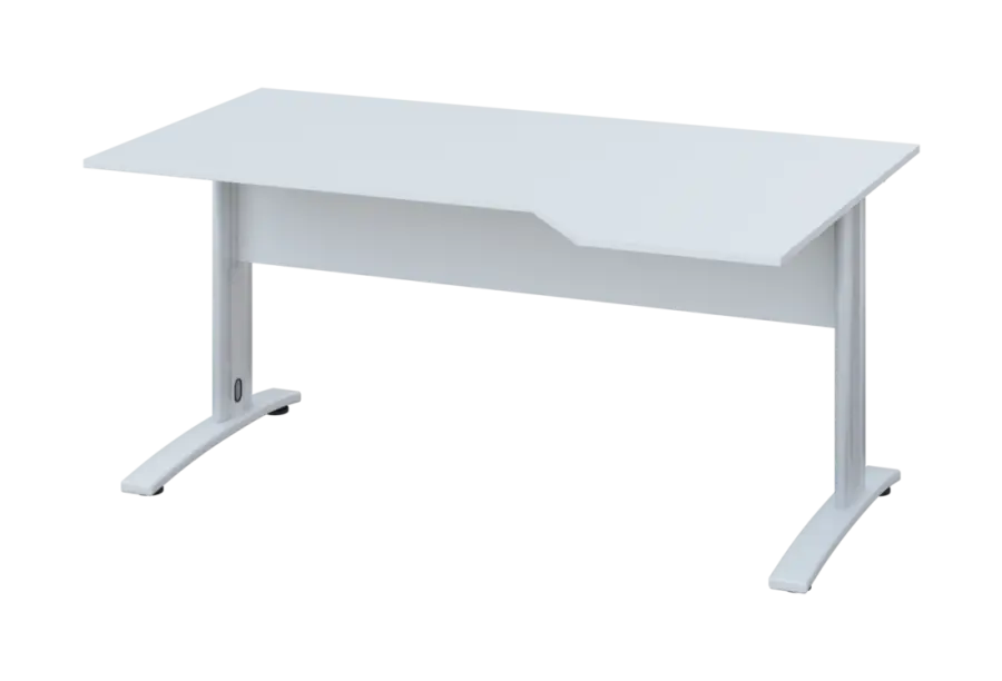 EZK 28 - 164 stůl kancelářský, rohový, pravý, kovová podnož bílá, deska 25 mm, široký 1600 mm, bílá